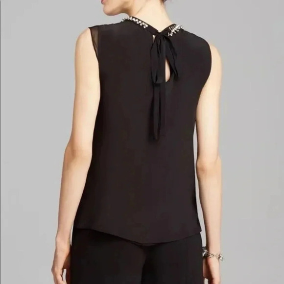 Rebecca Taylor Black Sleeveless Silk Blouse With Rhinestone Collar, size 12 - Picture 2 of 12